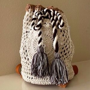 Boho Crochet Bucket Backpack Purse NWT